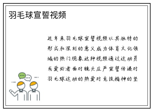 羽毛球宣誓视频