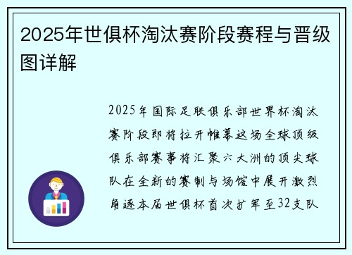 2025年世俱杯淘汰赛阶段赛程与晋级图详解