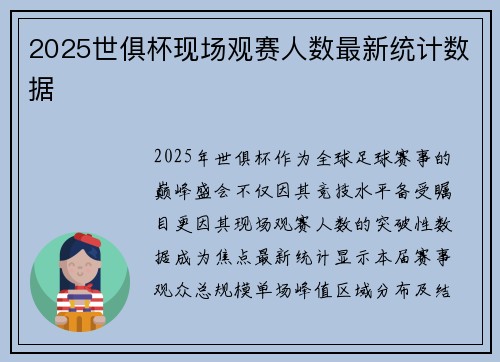 2025世俱杯现场观赛人数最新统计数据